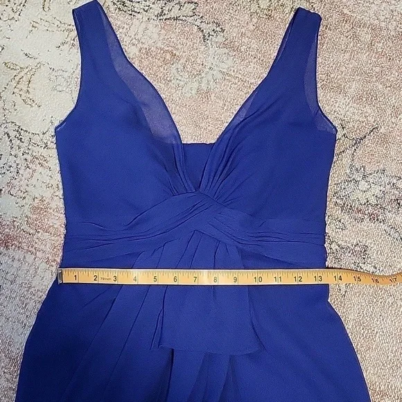 White By Vera Wang Blue Column Chiffon Bridesmaid Formal Drape Detail Gown Sz 2 White By Vera Wang Blue Column Chiffon Bridesmaid Formal Drape Detail Gown Sz 2